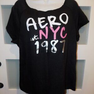 Aeropostale Black Aero NYC SS Sleepwear Shirt Size L Women's NEW